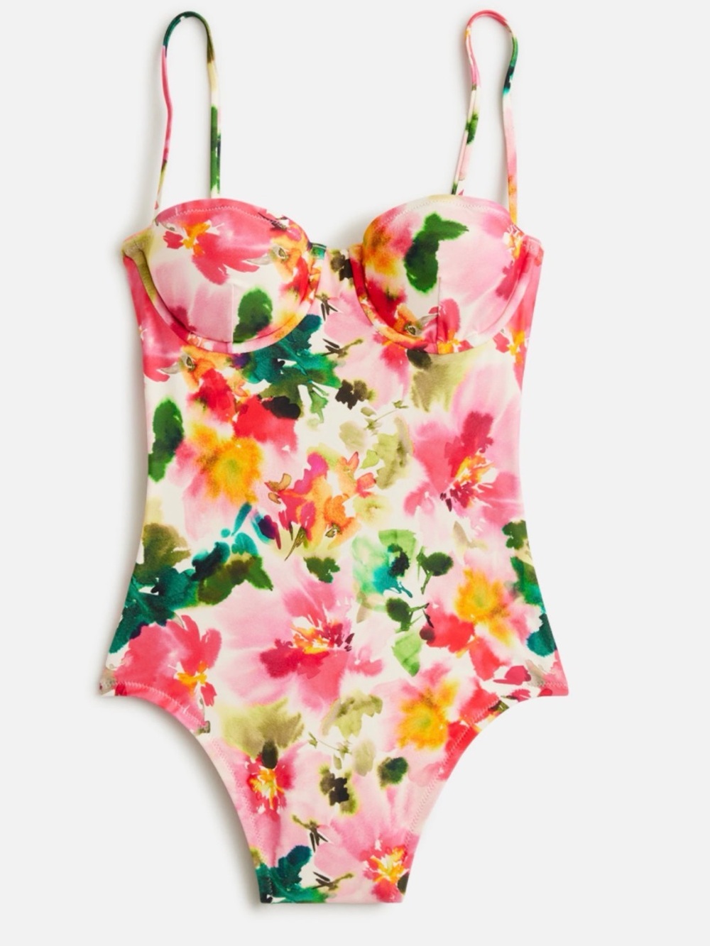 J. Crew Pink, Green & Yellow Floral Underwire One-Piece Swimsuit